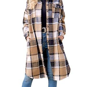 Button Down Long Plaid Shirt Coat
